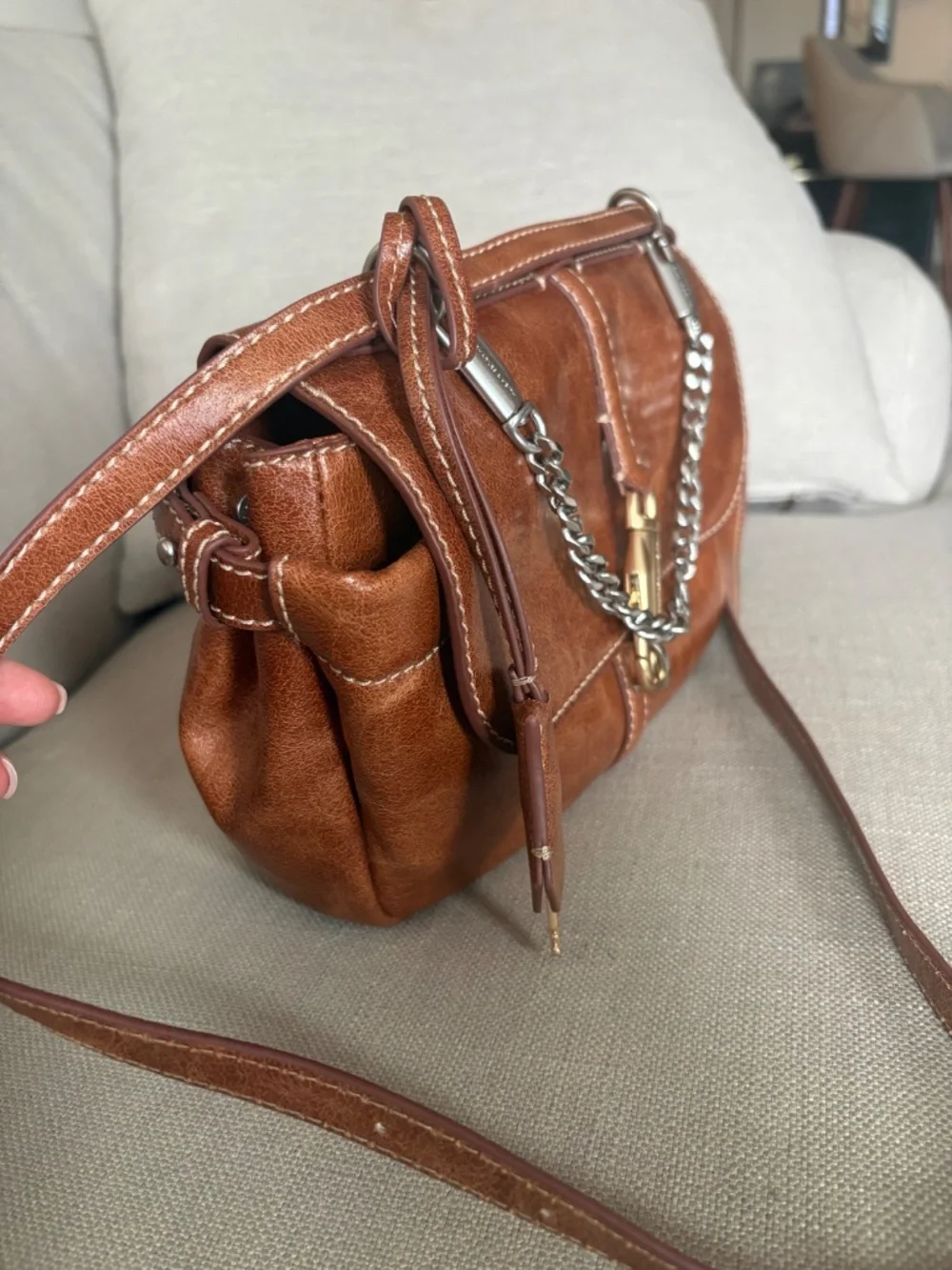 CHARLES & KEITH Delfina Chain Crossbody Bag in Distressed Tan